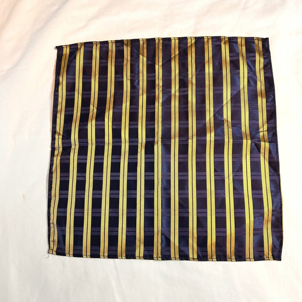 IZOD Mens Pocket Square Navy Blue Gold Striped Polyester Formal Suit Accessory